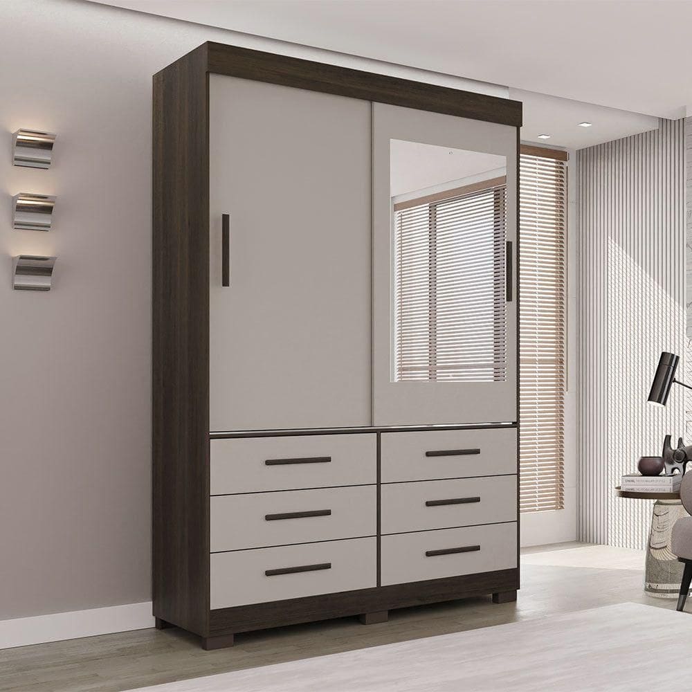 Guarda Roupa New Star 2 Portas 6 Gavetas Com Espelho Salleto Savana/off