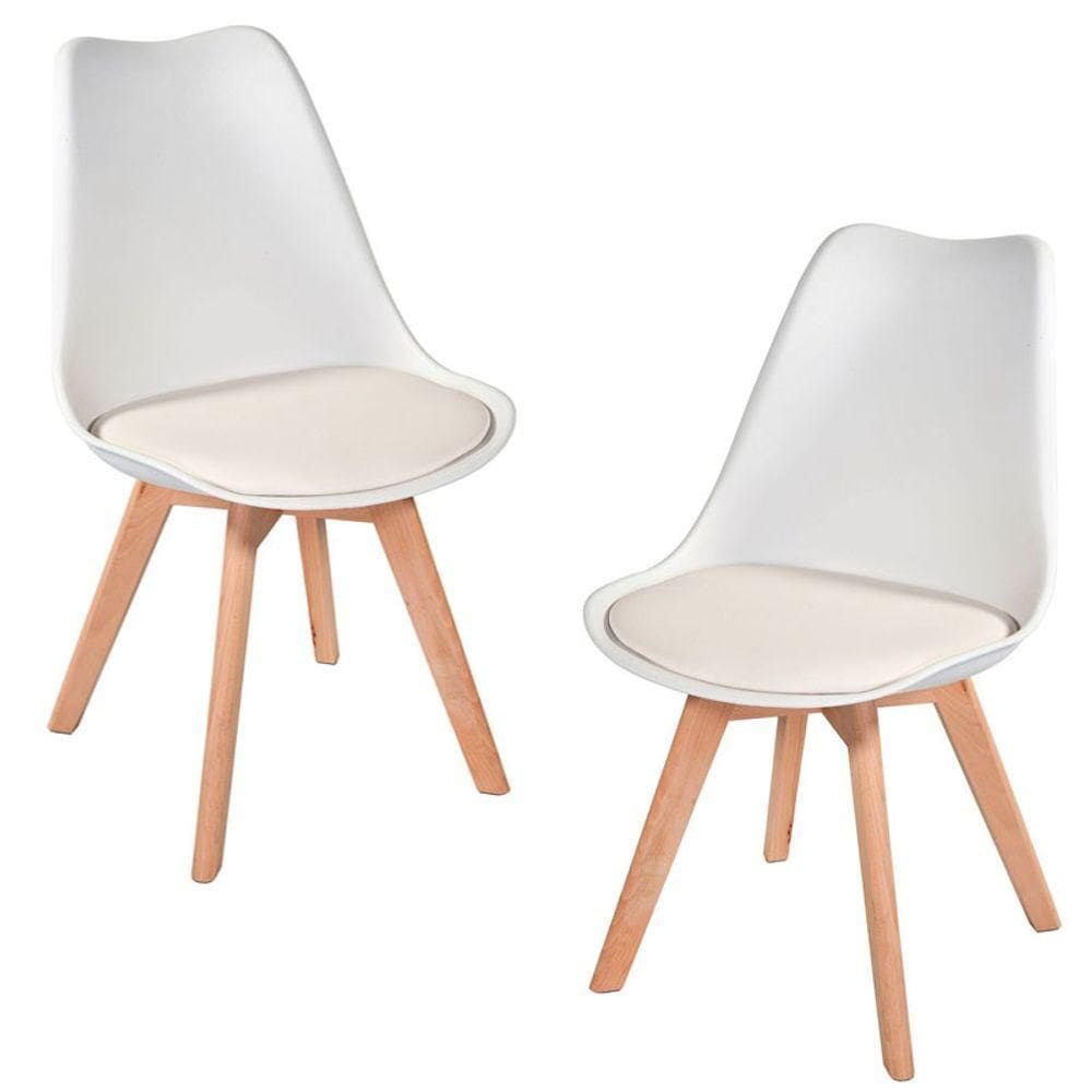 Kit Com 2 Cadeira Leda Branca Estofada Sala Jantar Moderna