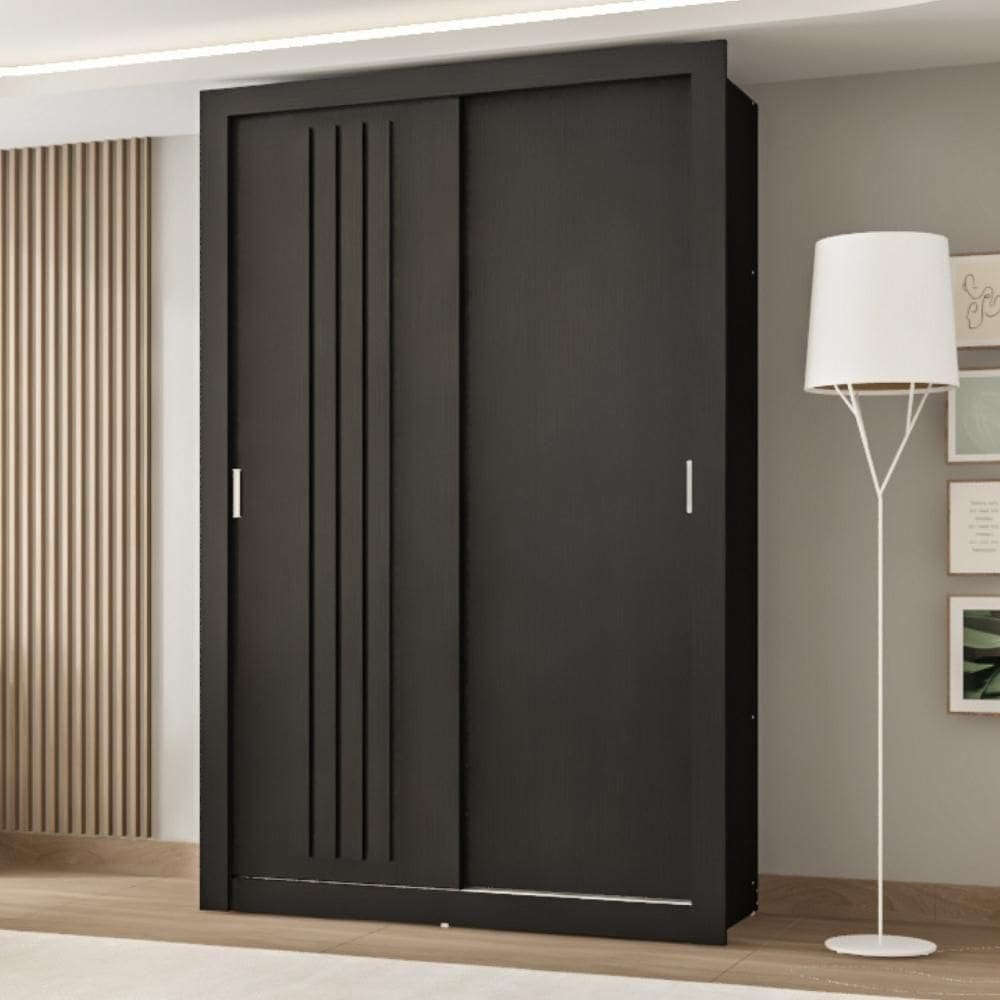Guarda Roupa Solteiro 2 Portas Darvi 2 Gavetas Carraro Ripado Preto Touch