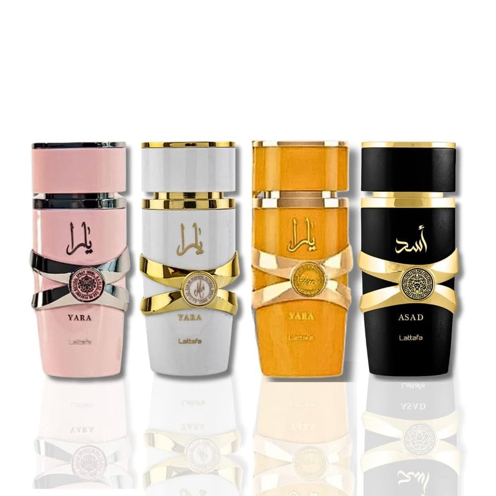 Conjunto de perfume para presente Lattafa de 4 peças Yara, Yara Moi, Yara Tous e Asad 100ml