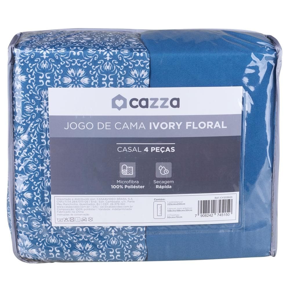 Jogo de Cama Casal Microfibra Cazza 4 Peças Ivory Floral Variado