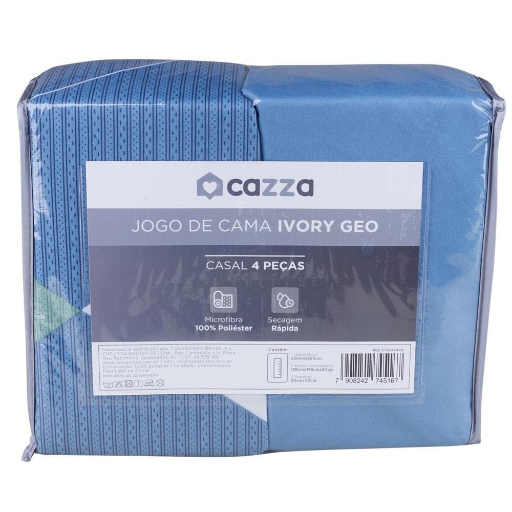 Jogo de Cama Casal Microfibra Cazza 4 Peças Ivory Geométrico Variado