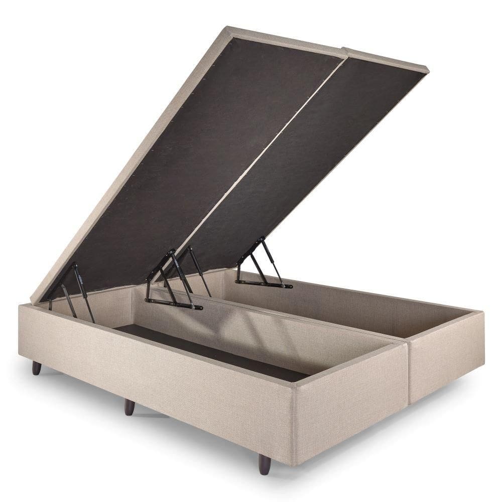 Base Box Baú Casal Bipartido 138x188x42cm Linho Bege