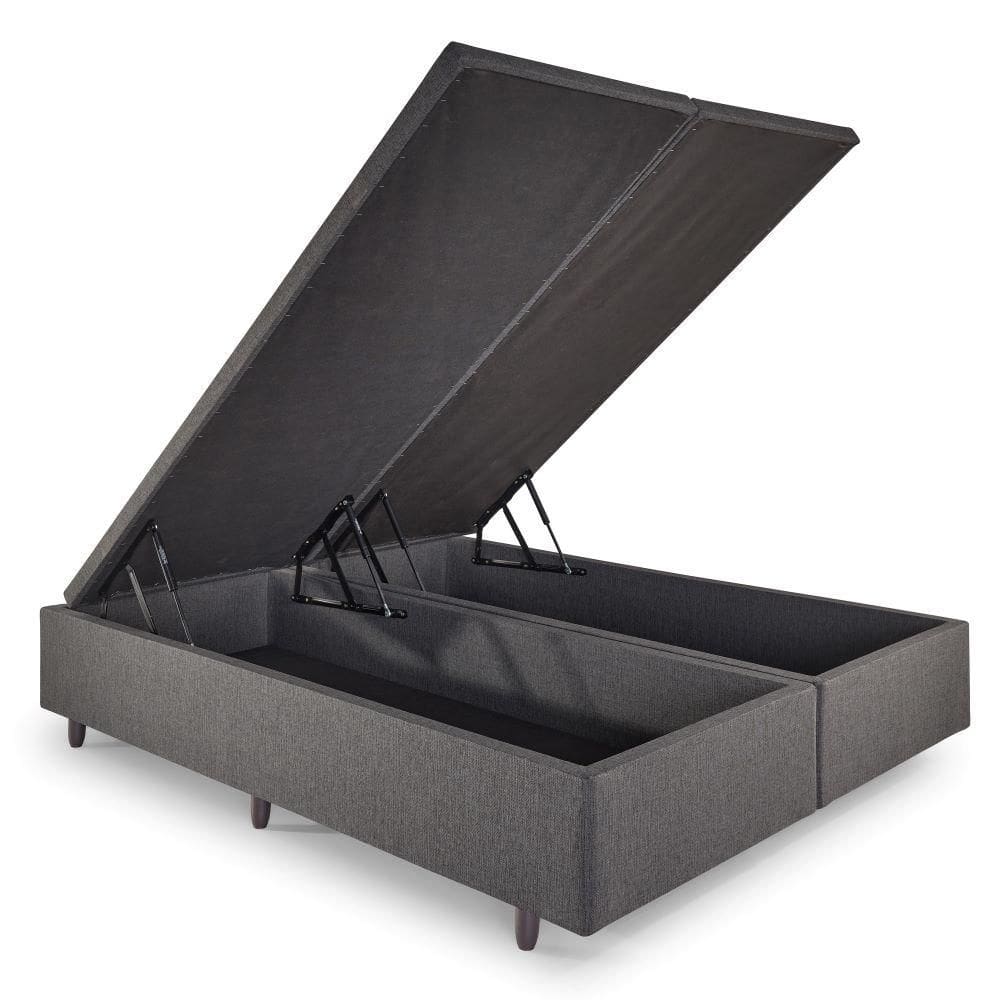 Base Box Baú Casal Bipartido 138x188x42cm Linho Cinza