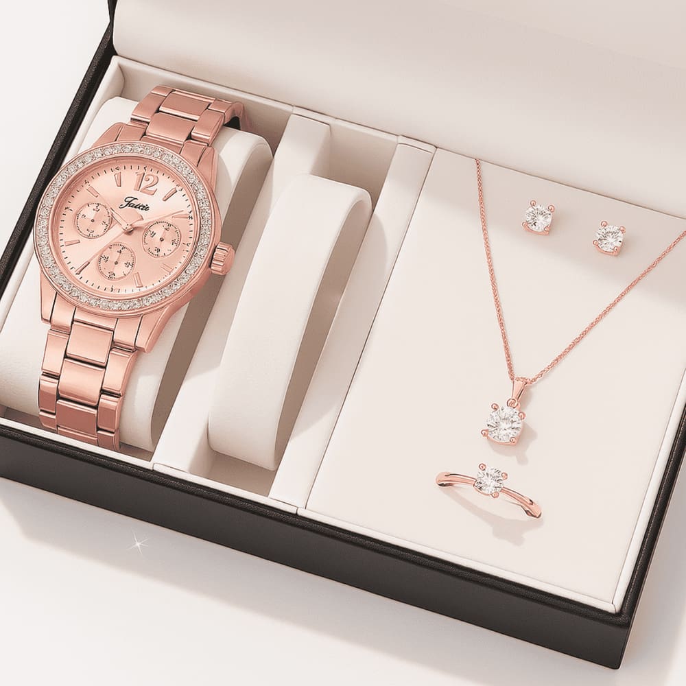 Relógio Feminino Rose Minimalista Luxo+ Kit Acessórios