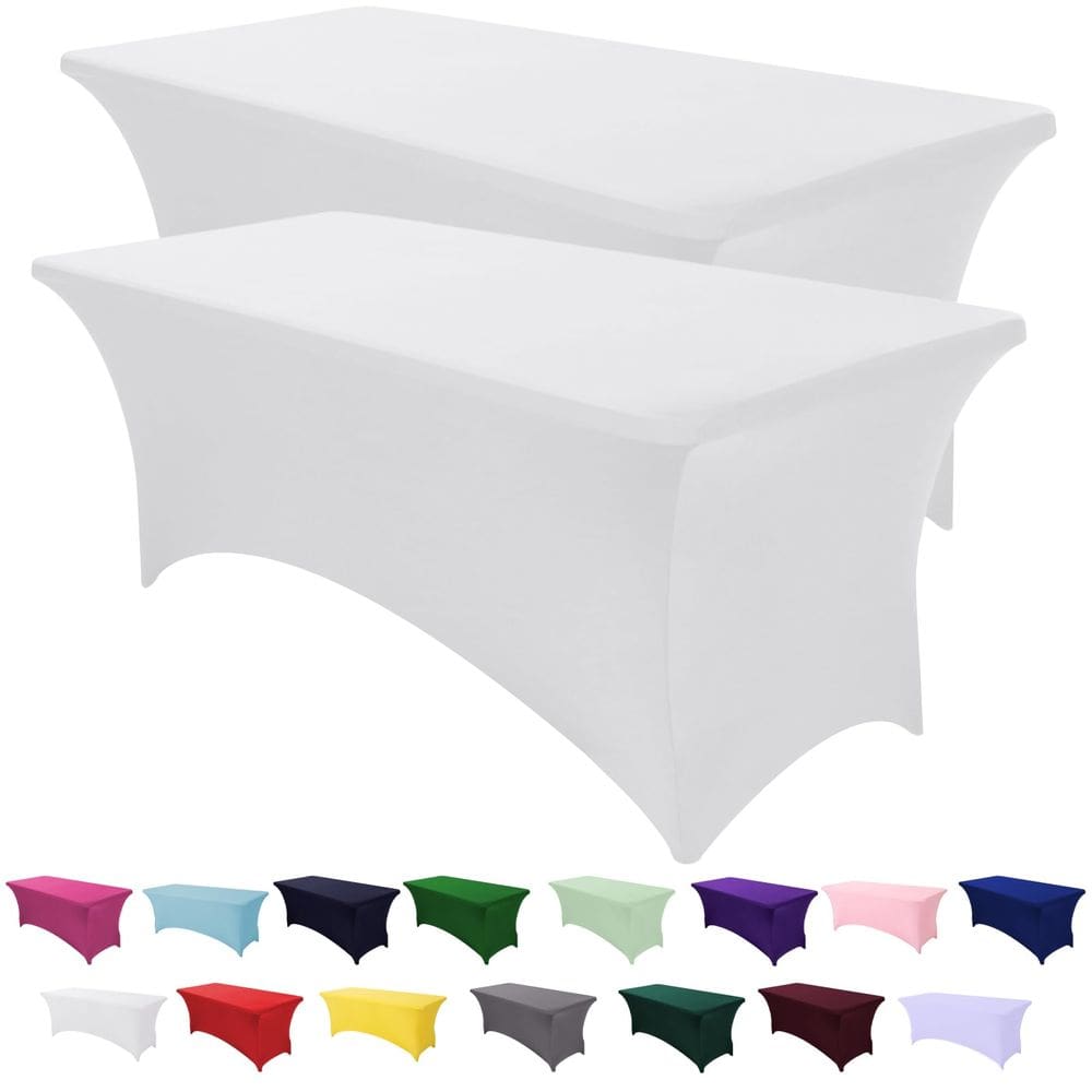 Capa de mesa SEPARO Spandex, 6 pés, branca, ajustada, pacote com 2