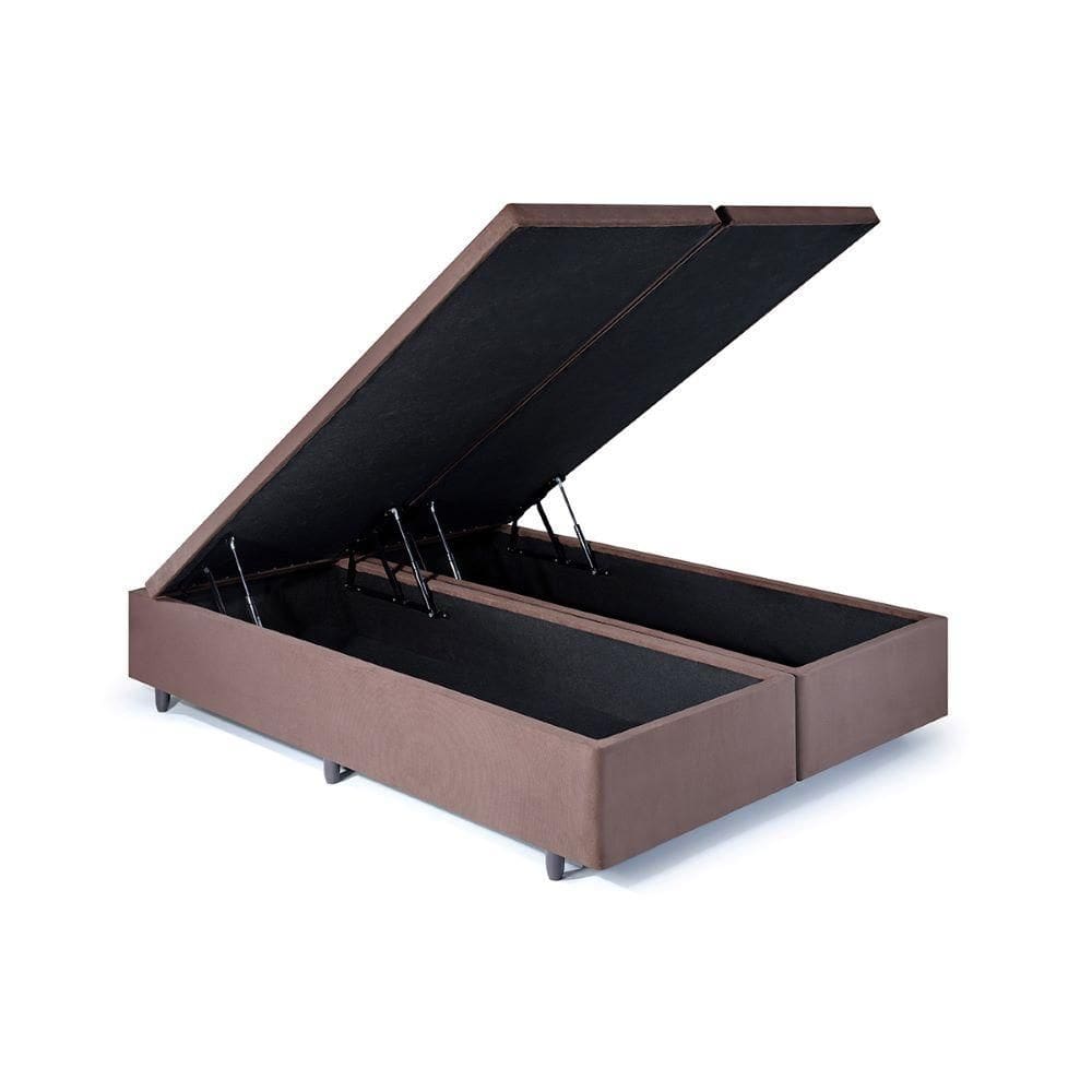 Base Box Baú Casal Bipartido 138x188x42cm Suede Marrom