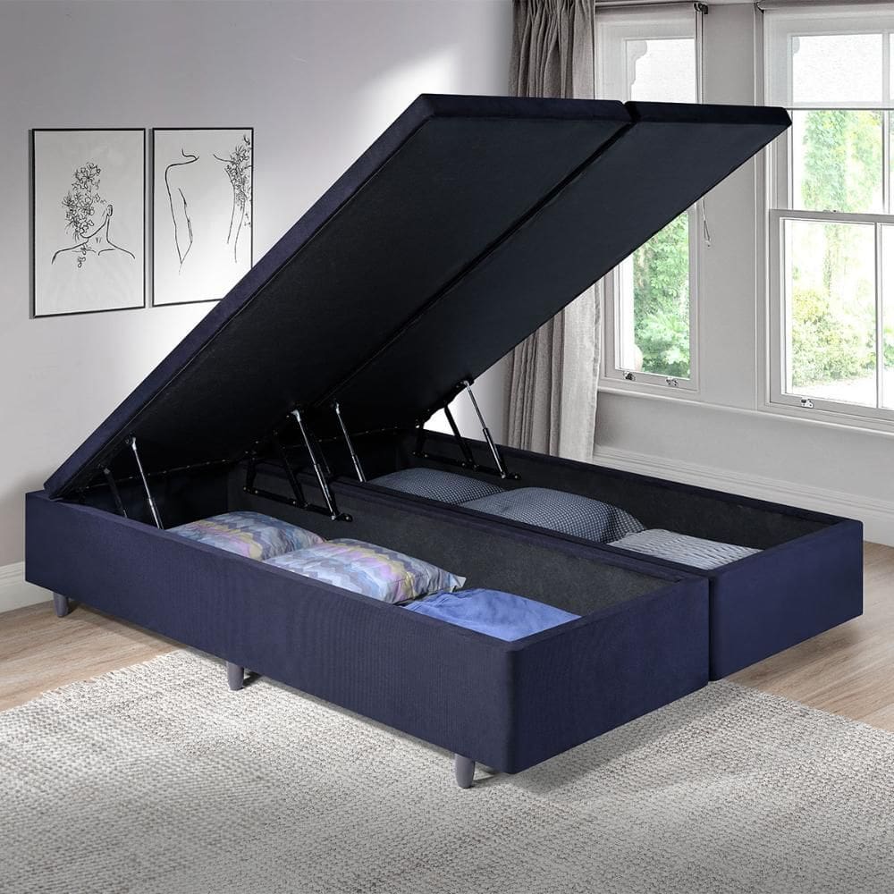 Base Box Baú Casal Bipartido 138x188x42cm Suede Preto