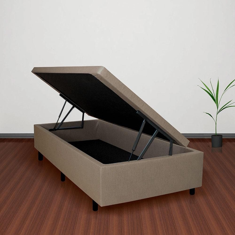 Base Box com Baú Solteiro 88x188x42 cm Courino Linho Bege