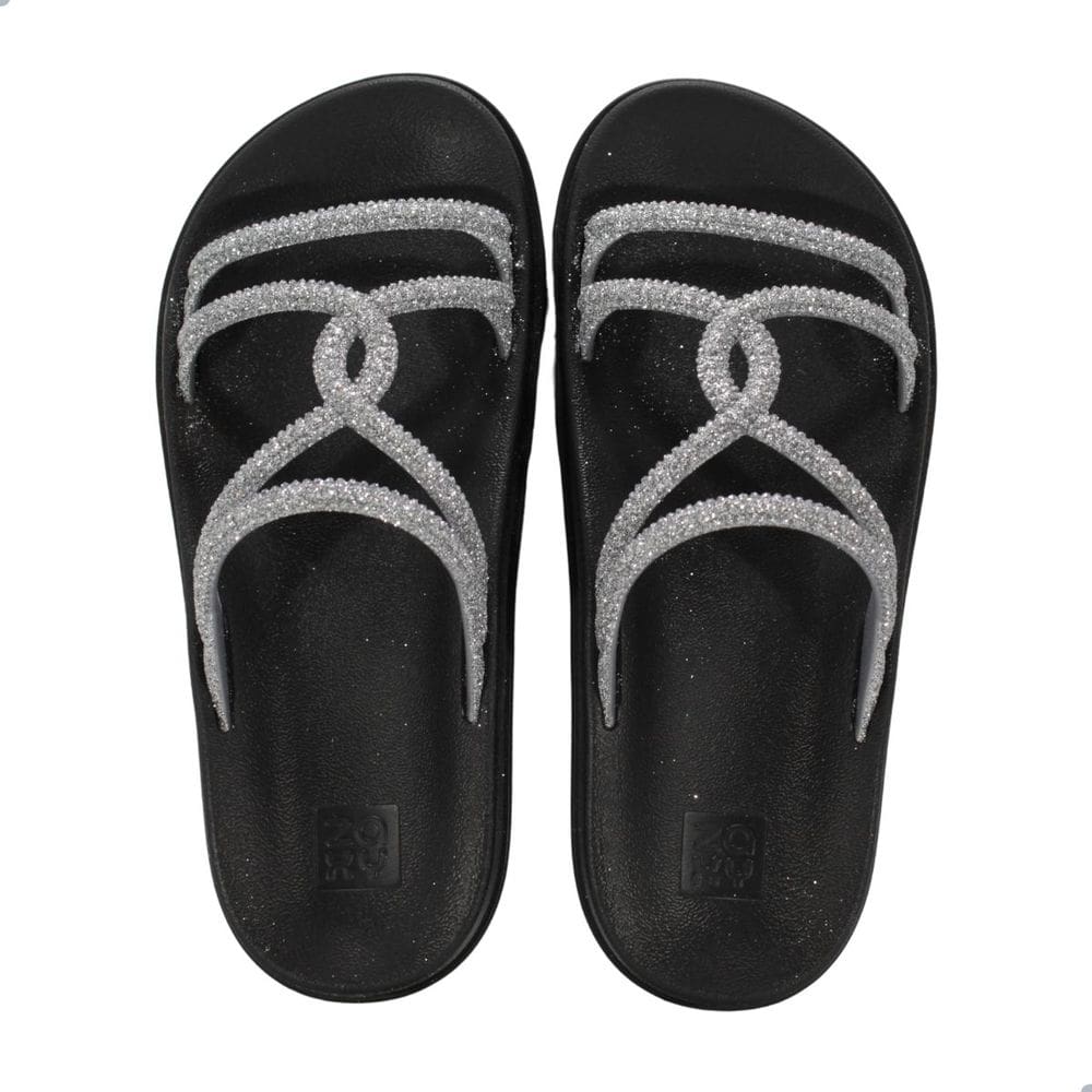 Tamanco Feminino Zaxy Bright Prata Claro e Preto