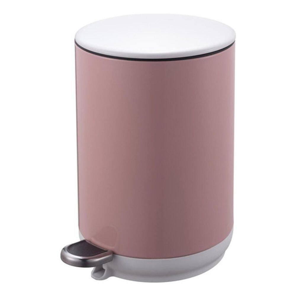 Lixeira De Metal Cilindro Rosa Com Pedal 5 Litros