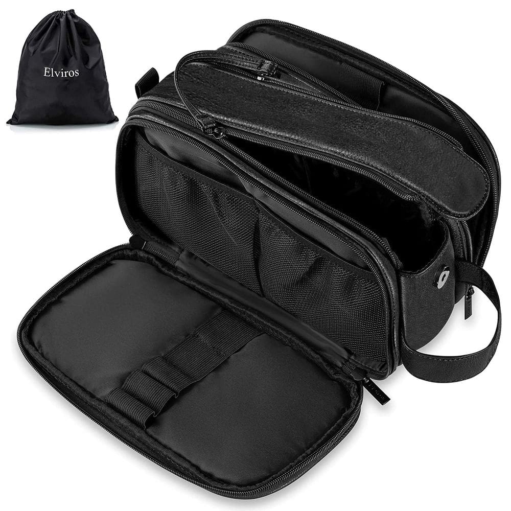 Bolsa de higiene Elviros para homens Large Travel Dopp Kit Leather