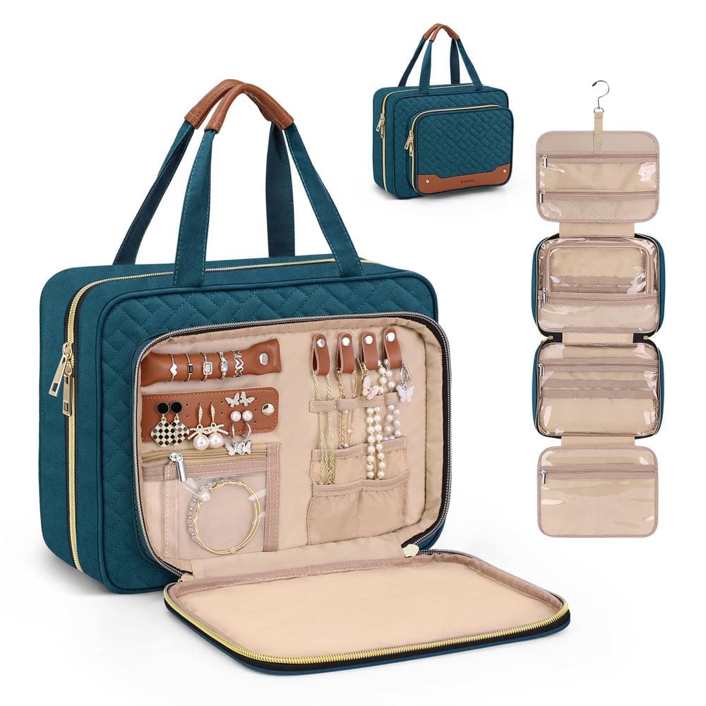 Bolsa de higiene pessoal de viagem Wedama para mulheres com organizador de joias azul