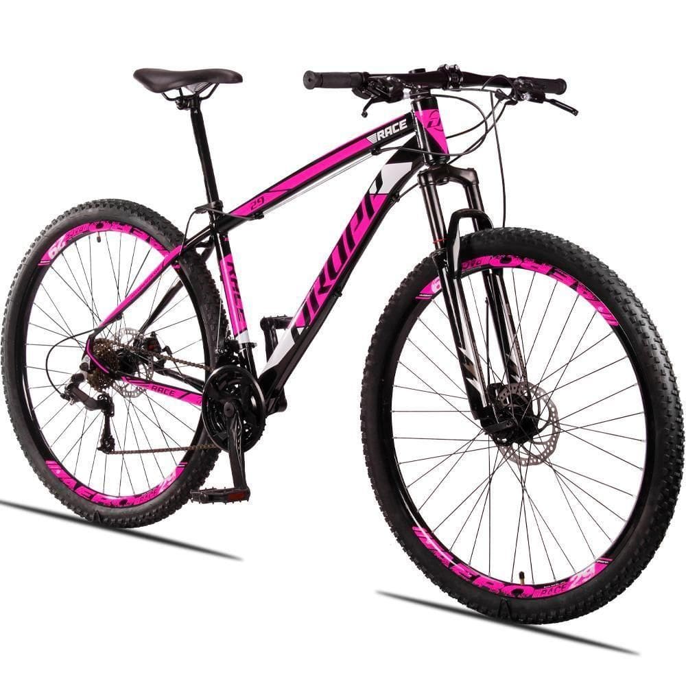 Bicicleta Aro 29 Dropp Race 24 Vel Câmbio Traseiro Shimano Freio A Disco Bike Mtb Alumínio - Preto+rosa - 21 Preto+rosa