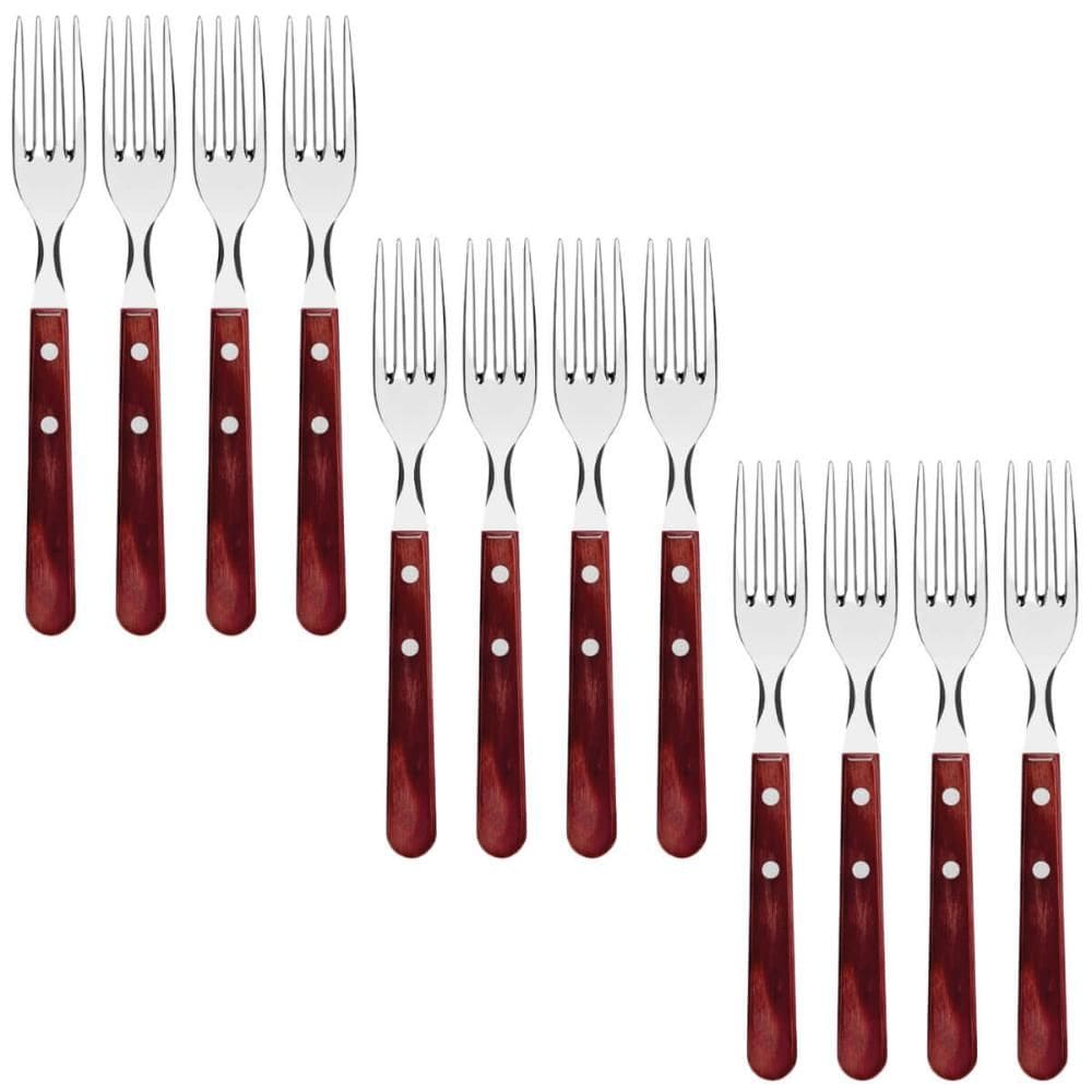 Conjunto 12 Garfos para Churrasco Tramontina Jumbo Aço Inox Cabo Madeira Vermelho Polywood