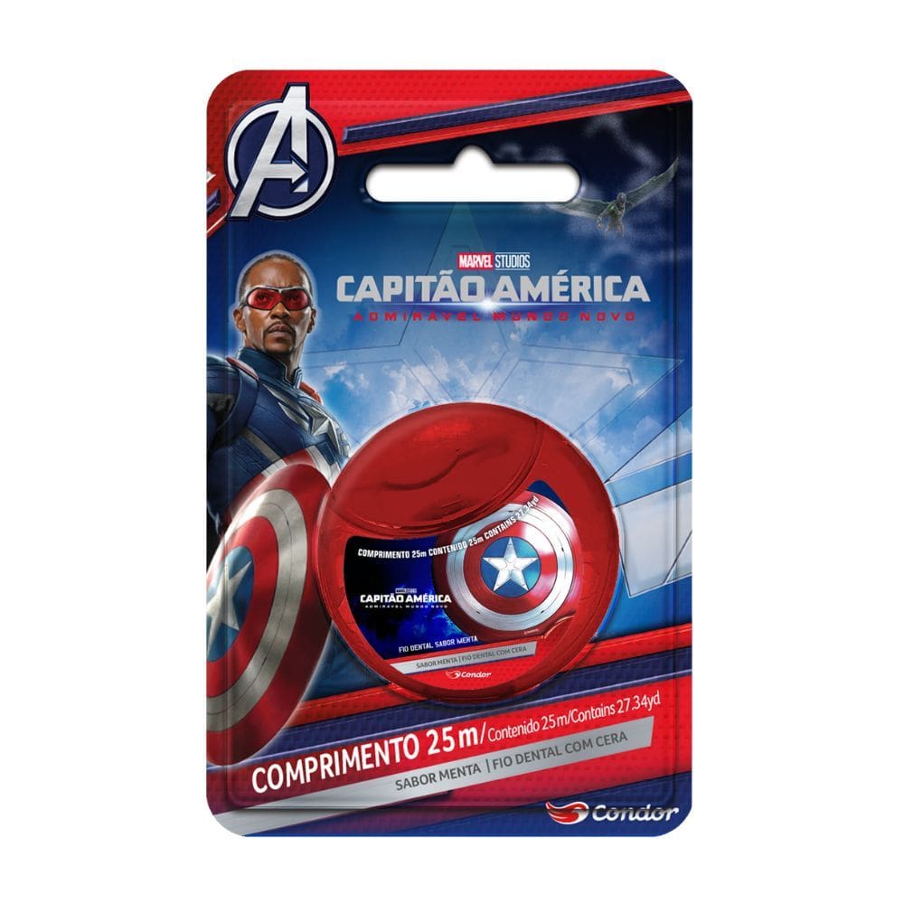 Fio Dental Condor Capitão América 25m com Cera Menta