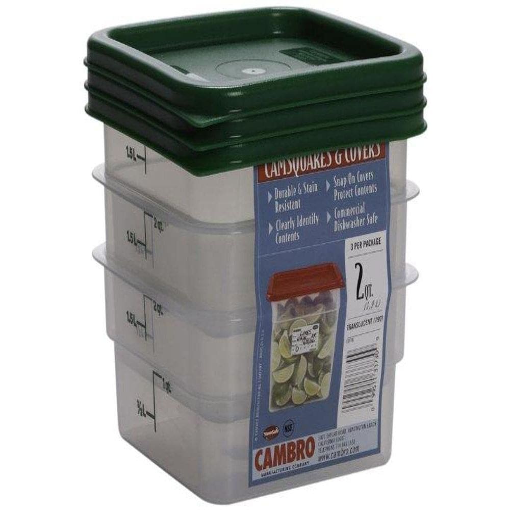 Recipientes de armazenamento de alimentos Cambro, conjunto de 3 quadrados de 2 litros com tampas