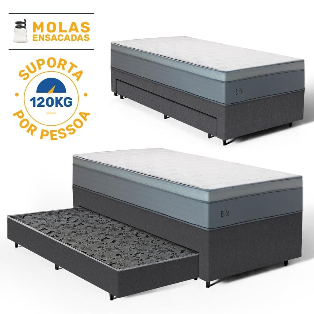 Cama Box com Colchão de Molas Ensacadas Pillow In Elite + Auxiliar de Espuma Unique Solteiro 88cm