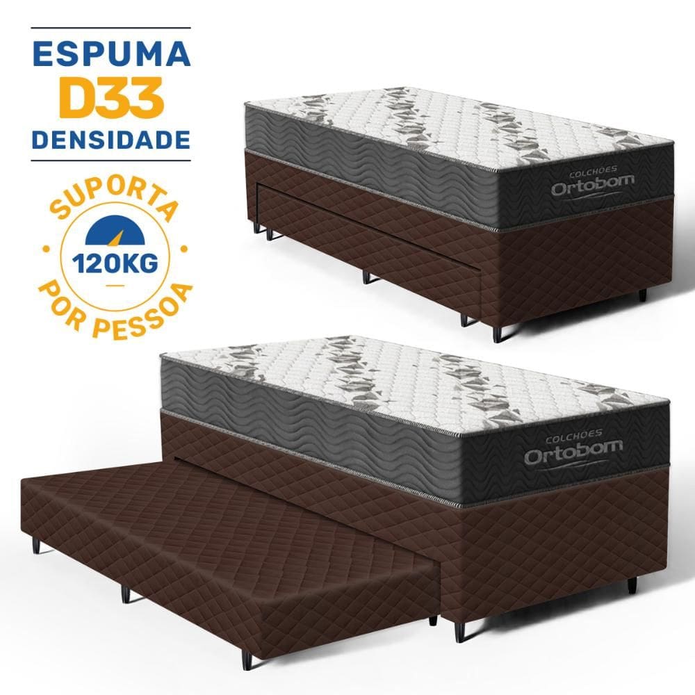 Cama Box com Colchao de Espuma D33 Ortobom Airtech 100 + Auxiliar de Espuma Unique Solteiro 88cm