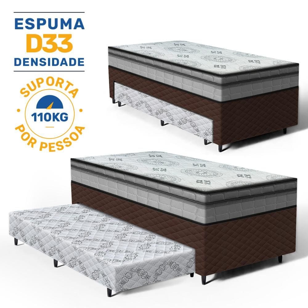 Cama Box com Colchao Espuma D33 Pillow In Anjos Ortosleep + Auxiliar de Espuma Unique Solteiro 88cm