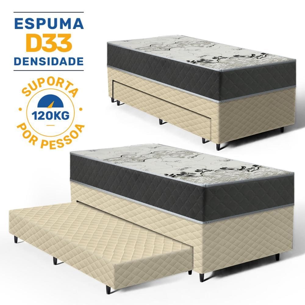 Cama Box com Colchão de D33 ISO 3000 Gazin + Auxiliar de Espuma Unique Solteiro 88cm