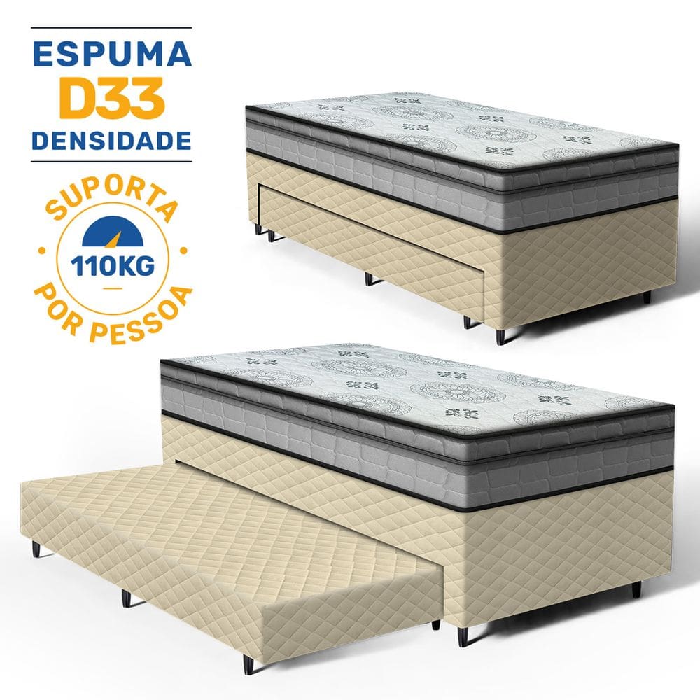 Cama Box com Colchao Espuma D33 Pillow In Anjos Ortosleep + Auxiliar de Espuma Unique Solteiro 88cm