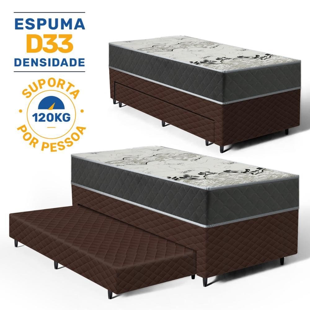 Cama Box com Colchão de D33 ISO 3000 Gazin + Auxiliar de Espuma Unique Solteiro 88cm