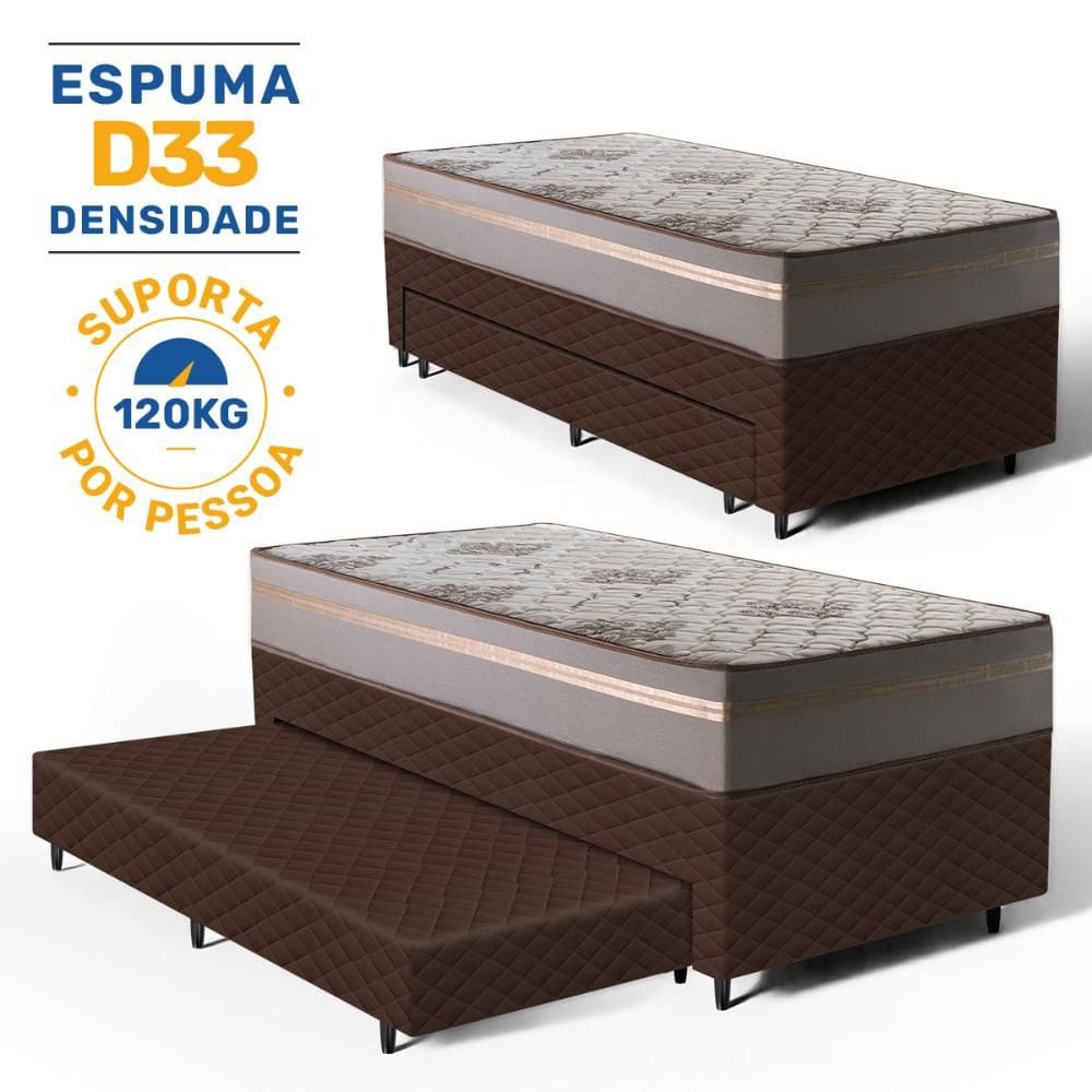 Cama Box com Colchão de D33 Millenium One Face + Auxiliar de Espuma Unique Solteiro 88cm