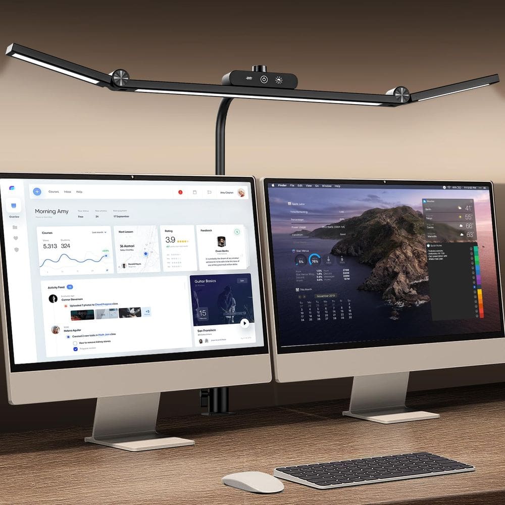 Lâmpada de mesa LED SUMOT com braçadeira de controle automático de escurecimento de 24 W