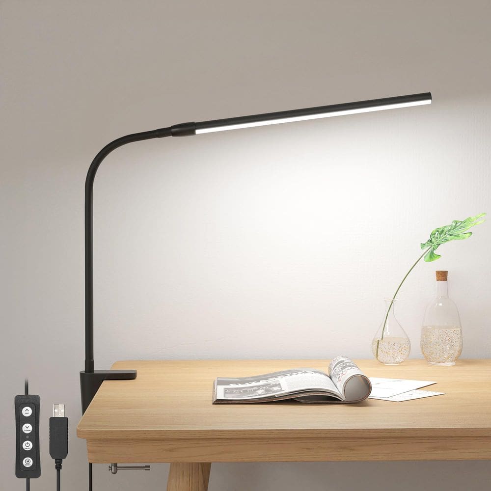 Candeeiro de mesa Lepro Clip on LED, luz de leitura USB regulável, preta