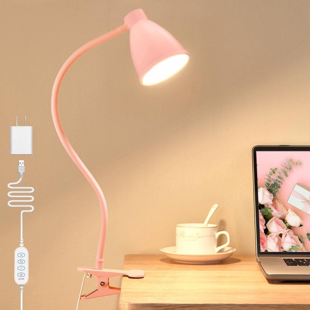 Lâmpada de mesa BOHON Cute Clamp 10W 38 LED Clip rosa claro