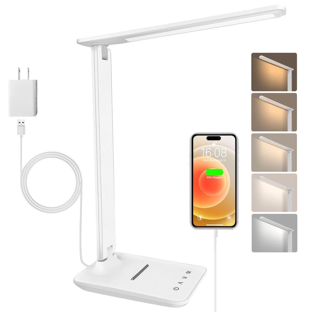 Lâmpada de mesa LED Karidi Candeeiro de mesa regulável com porta USB branca