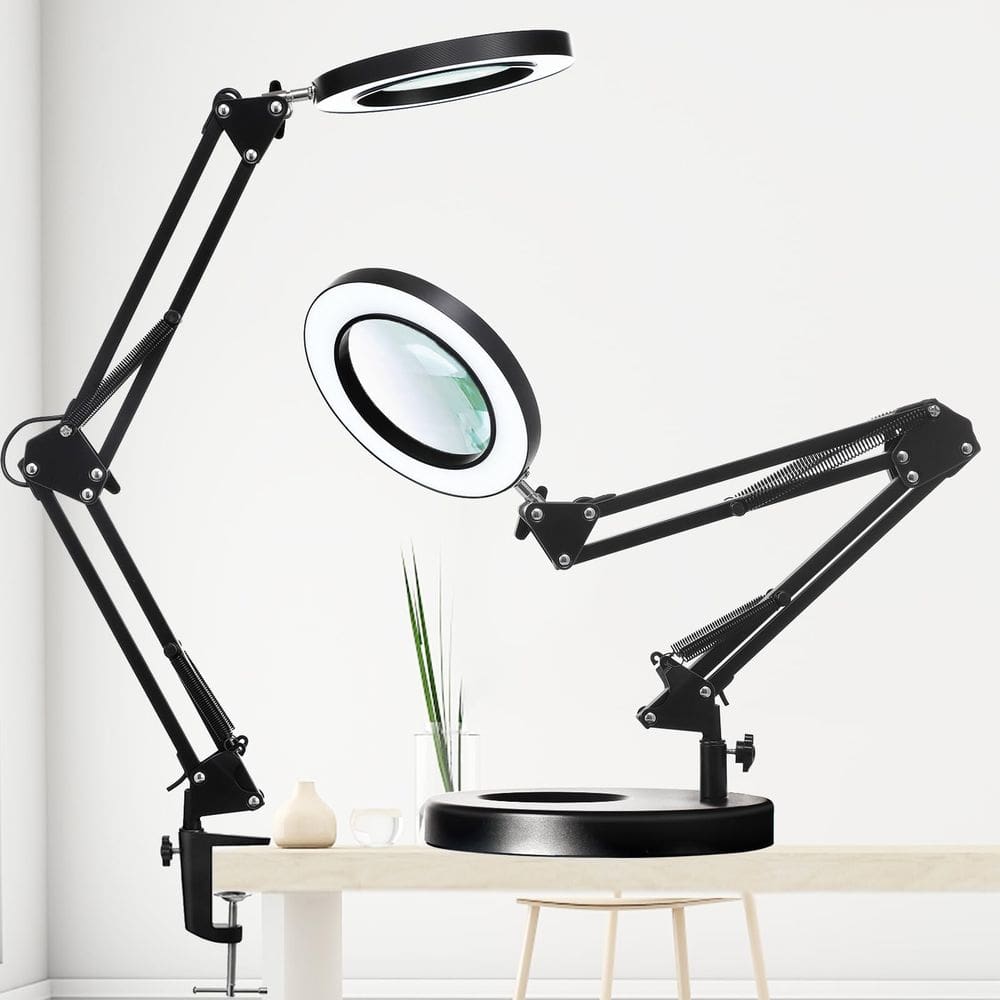 Lupa KUVRS 10X com luz e suporte, lâmpada LED preta