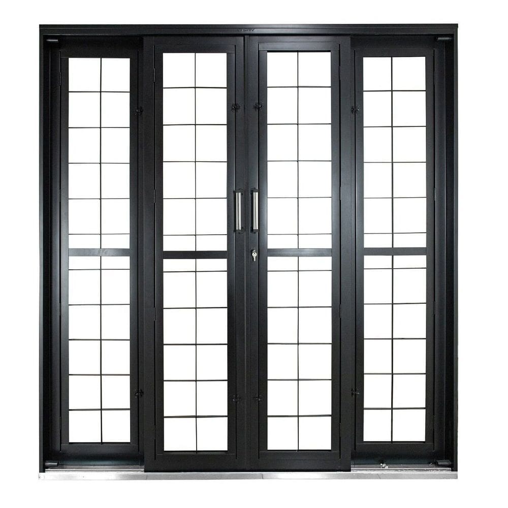 Porta de Correr de Aço 215x200cm Pantografica Grade Quadrada Ideal Crv Esquadrias Preto