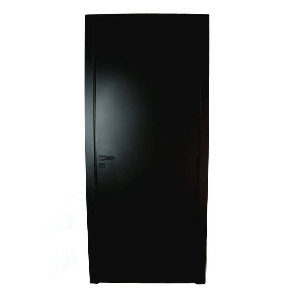 Kit Porta de Madeira Completa 213x64cm Batente 14cm Lado Direito Preto
