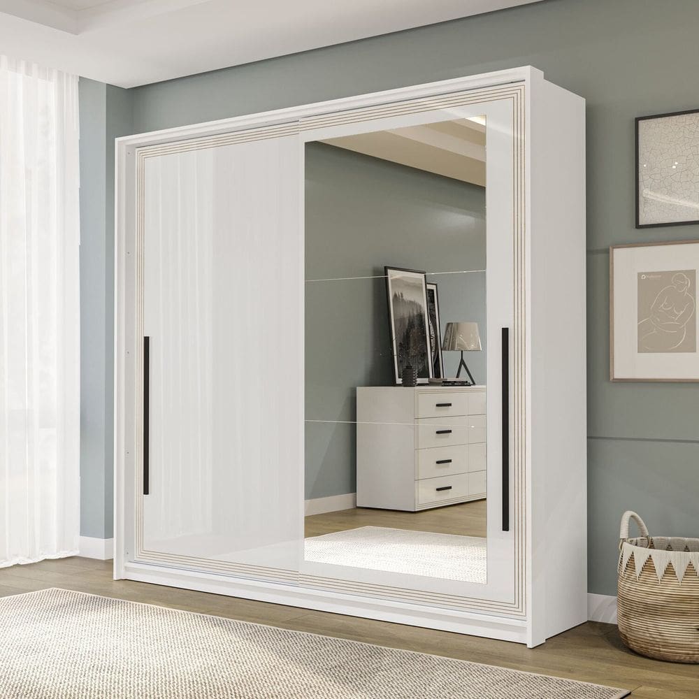 Guarda-roupa 2 Portas de Correr e 2 Gavetas com Espelho Valência Branco