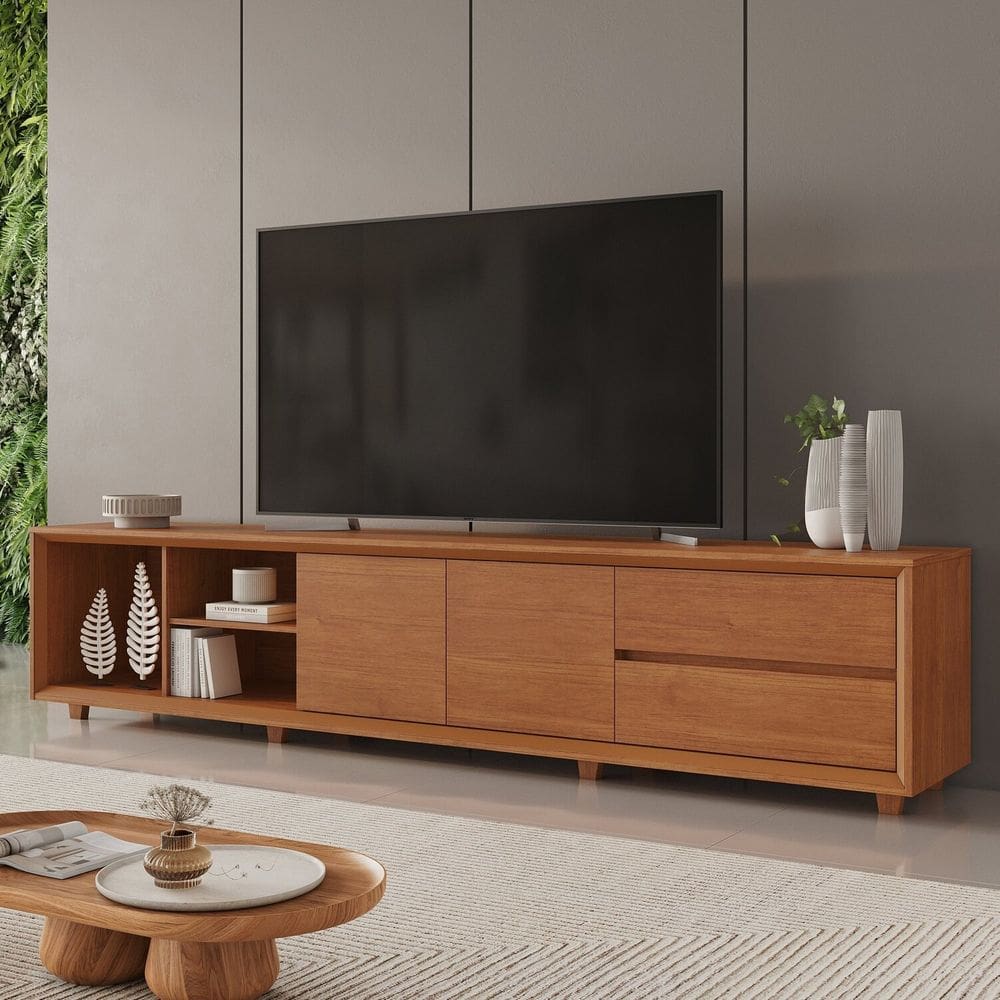 Rack para Tv até 75 Polegadas Pés Madeira Maciça com Regulagem 250cm Prime Naturalle