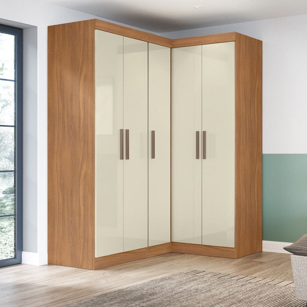 Guarda-roupa Modulado de Canto 5 Portas Paris Cinamomo/Off White