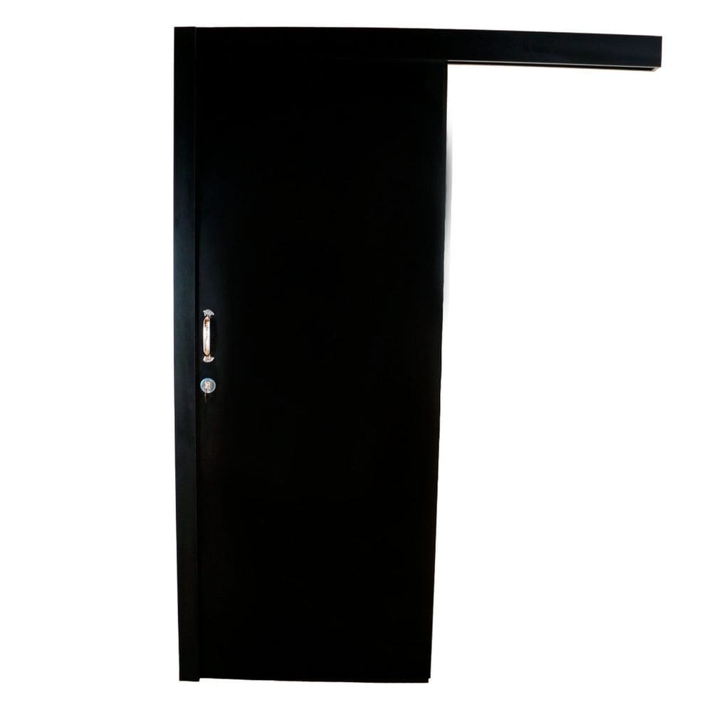 Kit Porta de Madeira de Correr Completa 213x90cm Batente 12cm Preto Tx