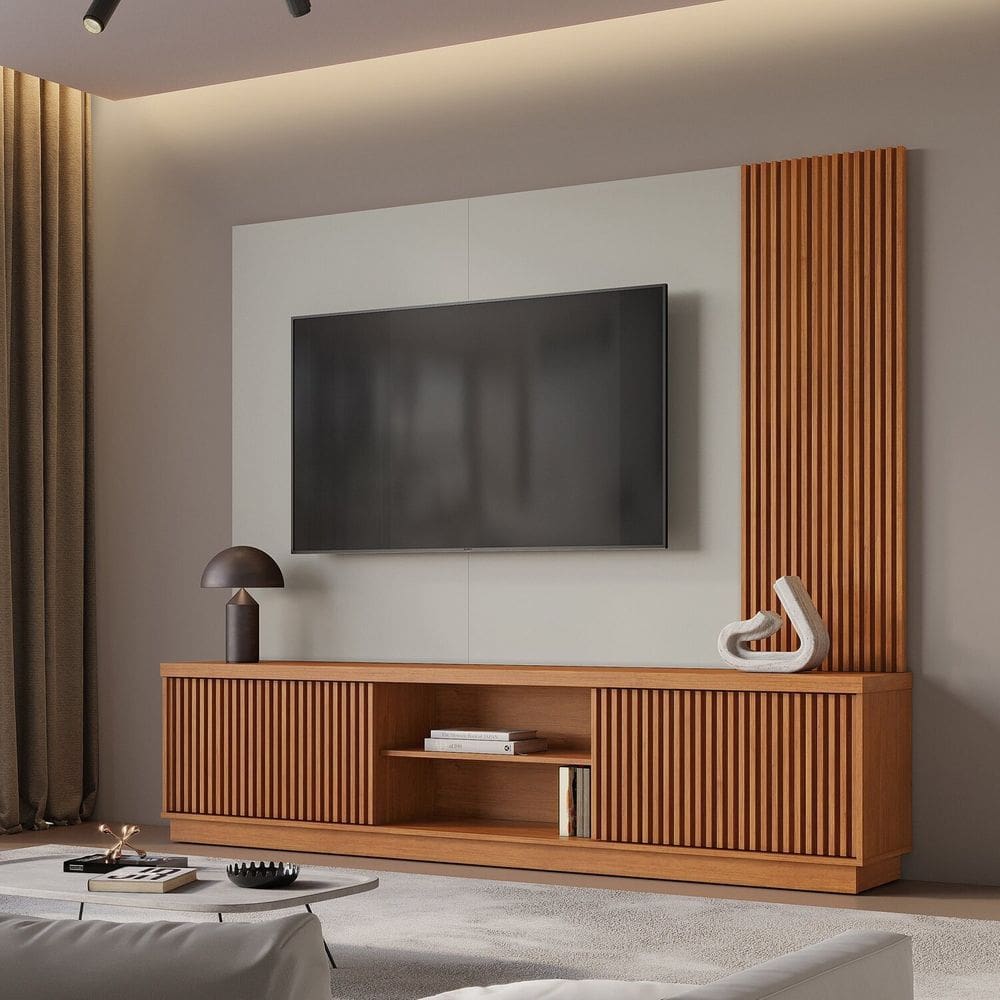 Estante Home para Tv de Ate 75 Polegadas 2 Portas 100% Mdf 220 Cm Valencia New Naturalle/Off White
