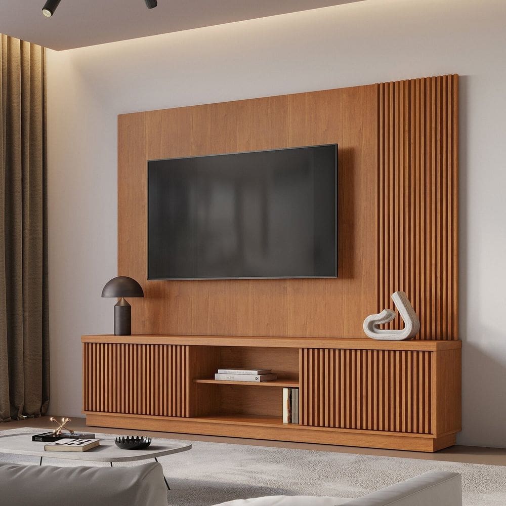 Estante Home para Tv de Ate 75 Polegadas 2 Portas 100% Mdf 220cm Valencia New Naturalle