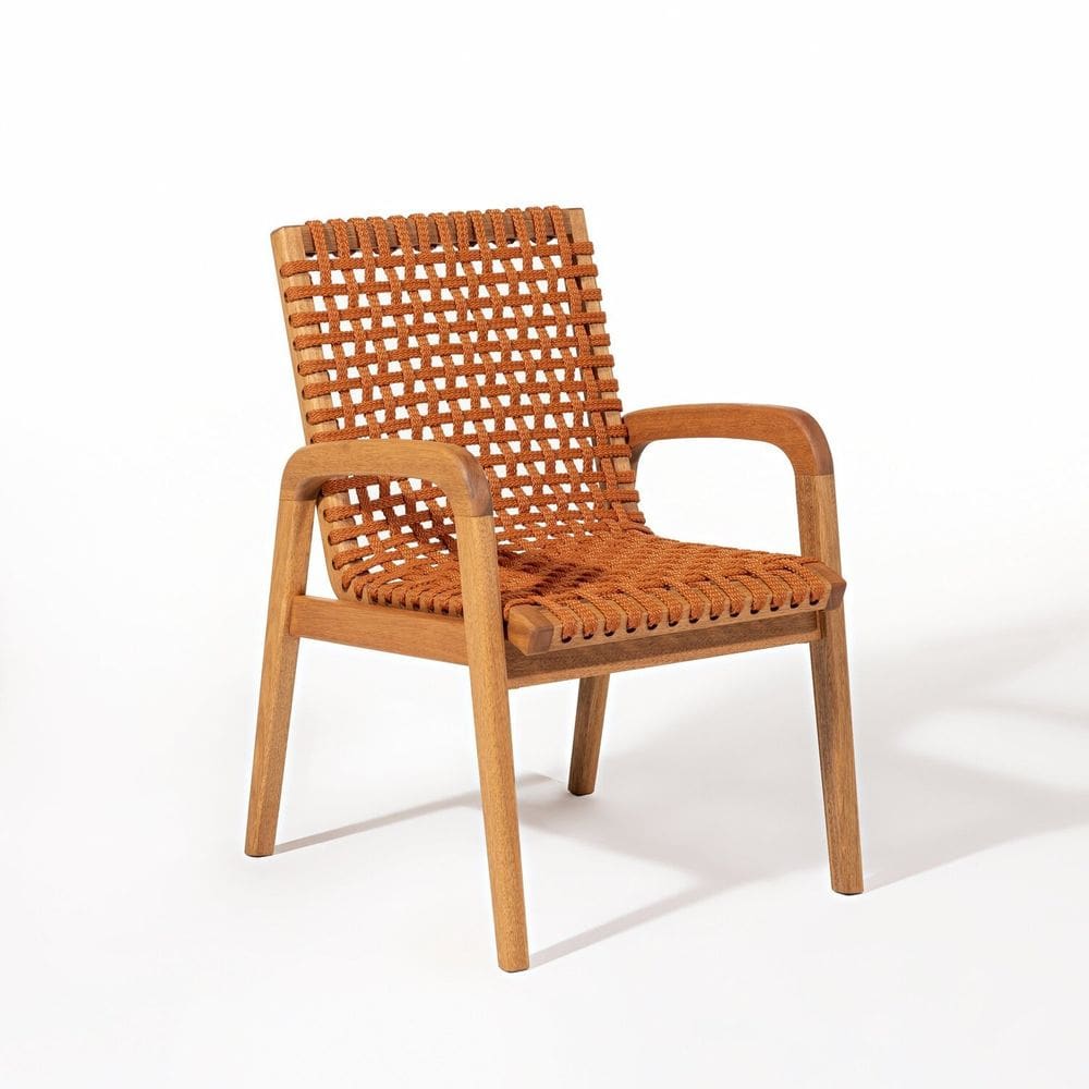 Cadeira em Madeira com Braço Linha Traço Stain Jatobá/Ocre laranja