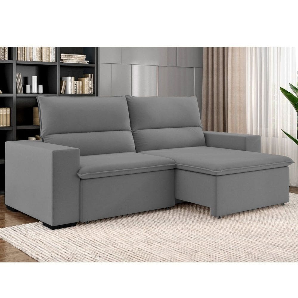 Sofá 3 Lugares Retrátil e Reclinável 220cm Belize Cinza