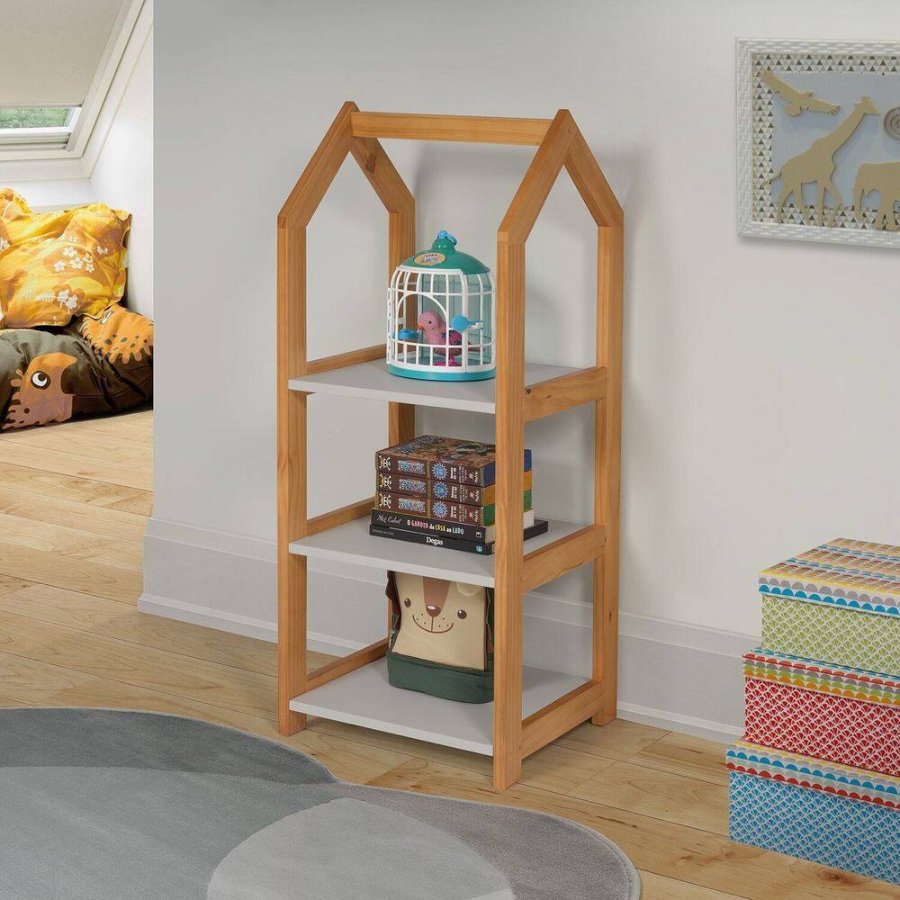 Estante para Livros 100x40x35cm Infantil Cinza Bebê/Amêndoa