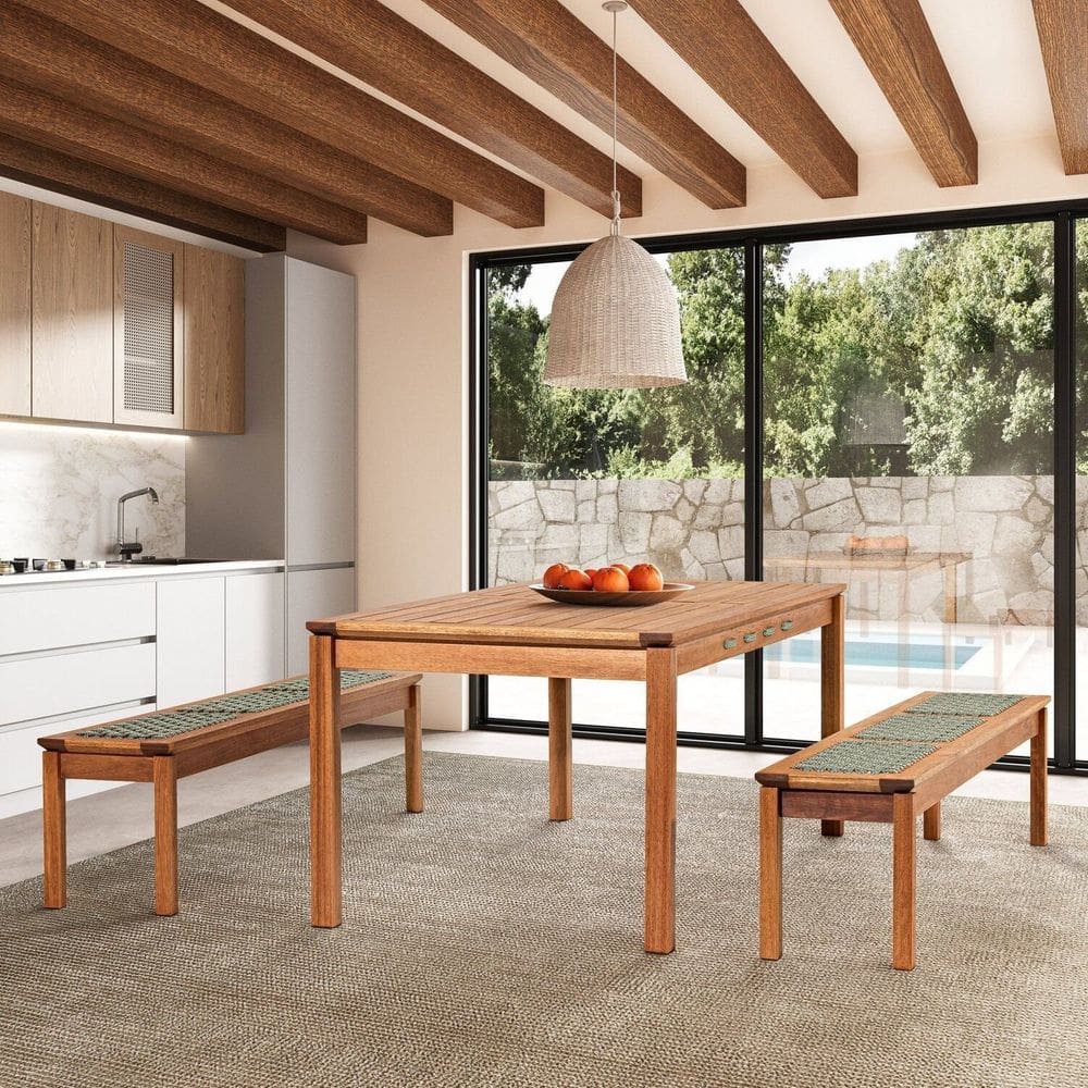 Conjunto Sala de Jantar 1 Mesa 2 Bancos 180cm Jatobá/Verde