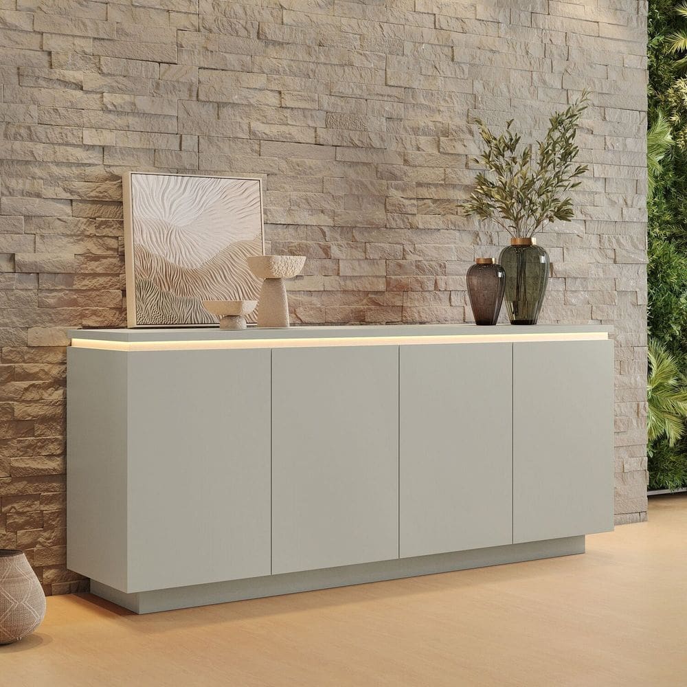 Buffet 4 Portas com Led 183,5 Cm Lux 100% Mdf Off White