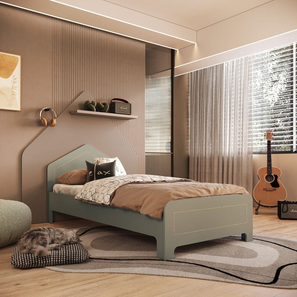 Cama Infantil em Mdf 15mm com Cabeceira Casinha 193cm X 95cm Dylan