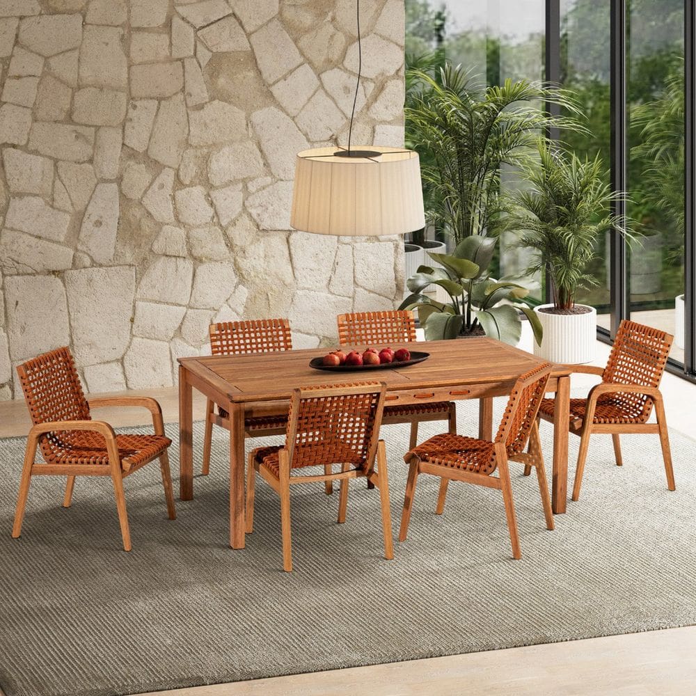 Conjunto 2 Cadeiras em Madeira Linha Traço Corda Stain Jatobá/Ocre laranja