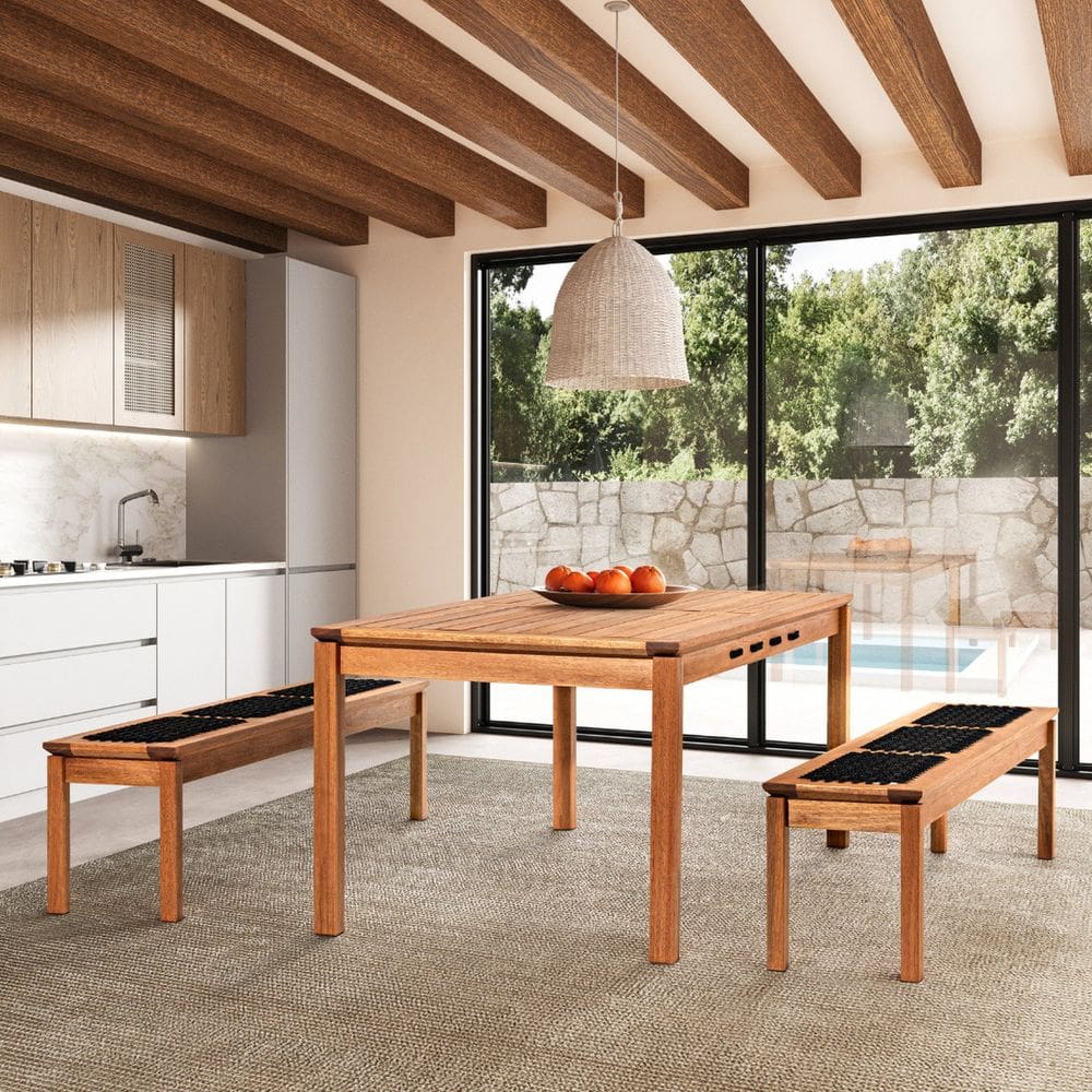 Conjunto Sala de Jantar 1 Mesa 2 Bancos 180cm Jatobá/Preta