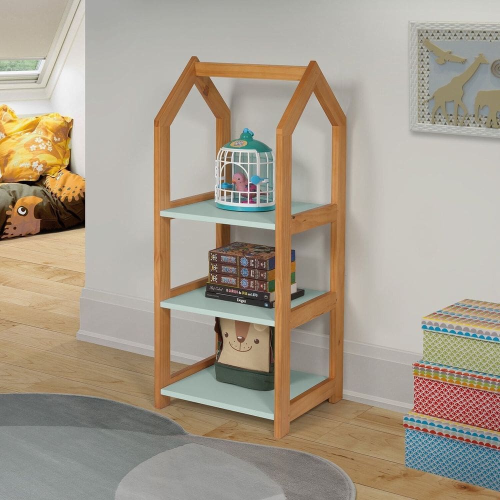 Estante para Livros 100x40x35cm Infantil Verde Bebê/Amêndoa